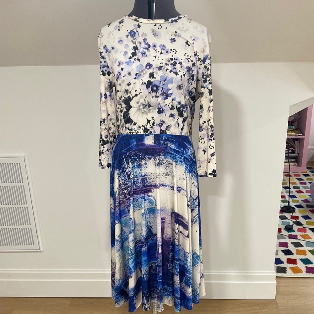 Multi media mixed pattern midi dress